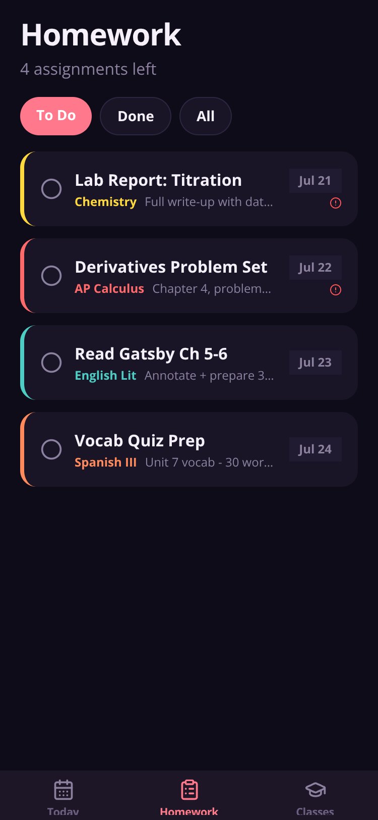 School Hub screen 1