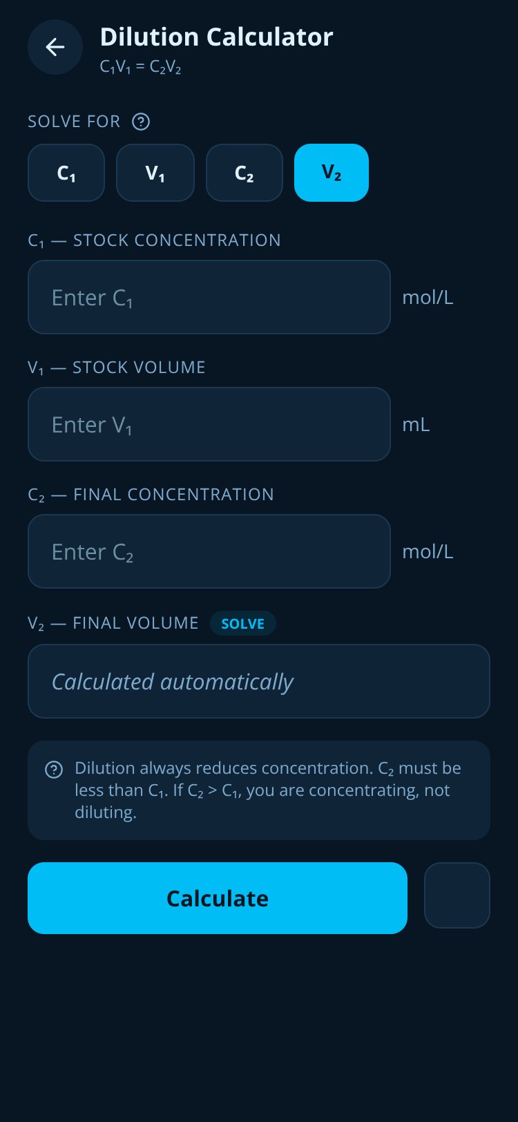 ChemLab Solution Calc screen 1