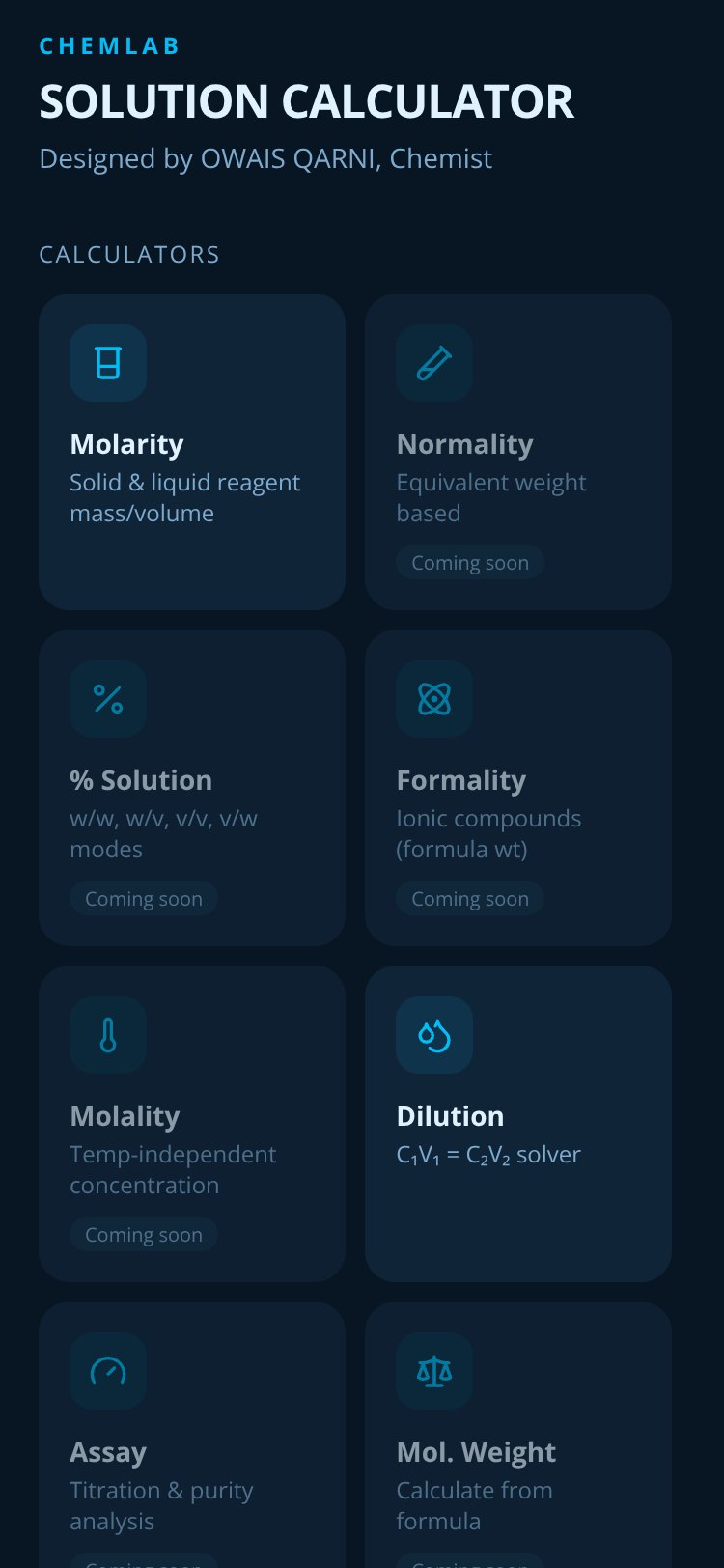 ChemLab Solution Calc screen 2