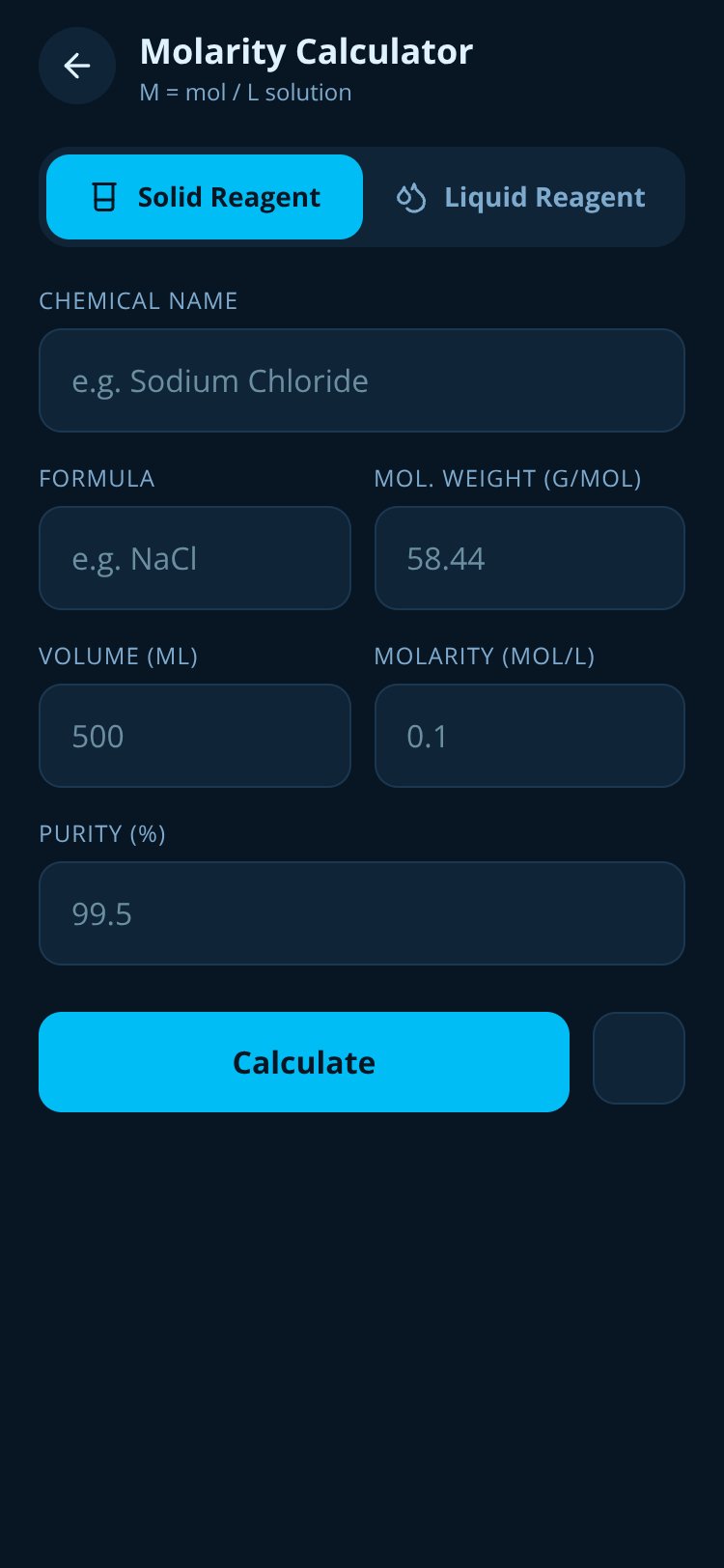 ChemLab Solution Calc screen 3
