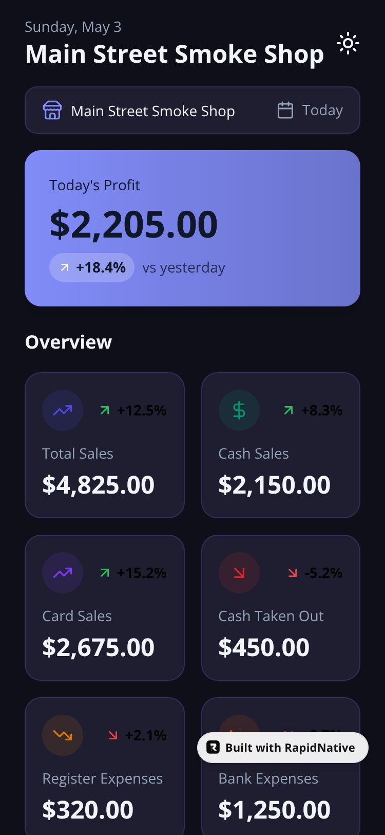 Store Cash & Profit Tracker screen 1
