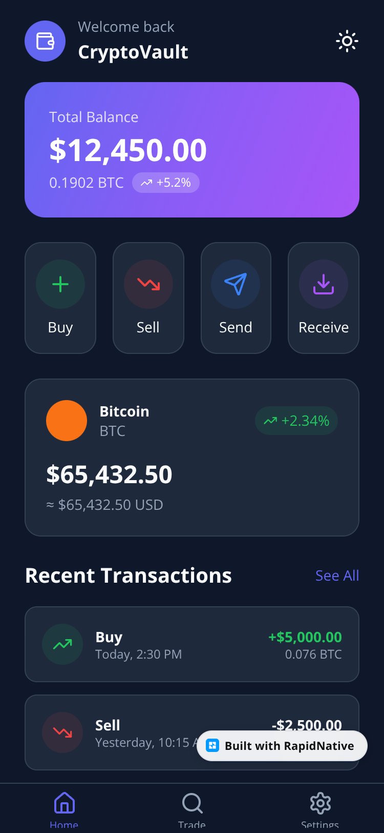 CryptoVault screen 1