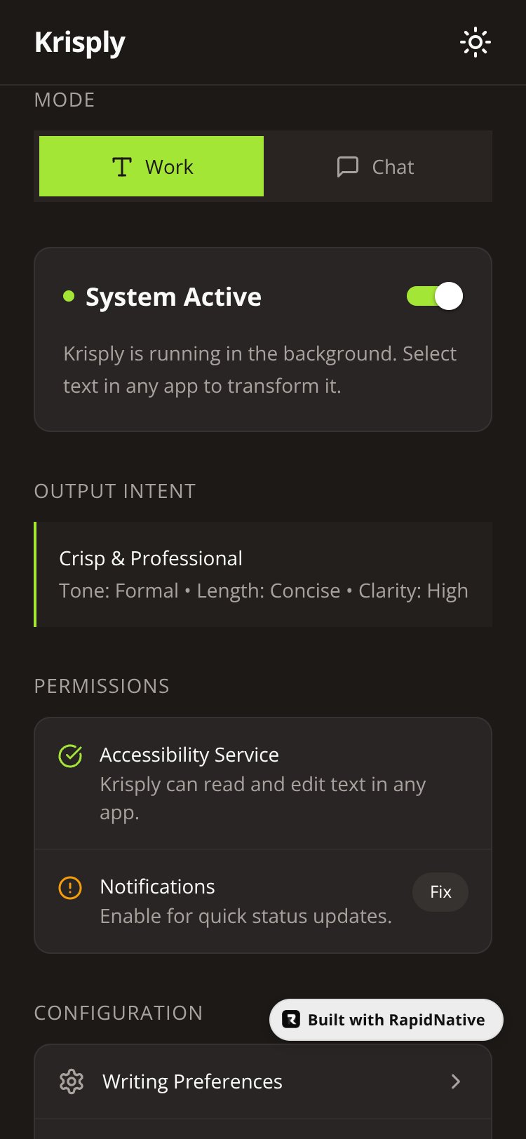 Krisply screen 1