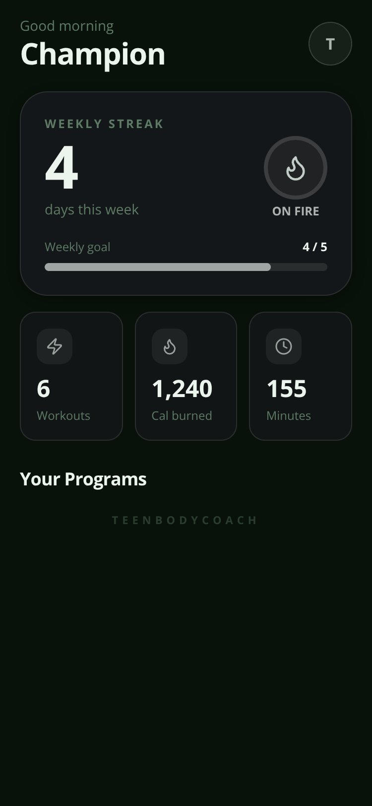 TeenBodyCoach screen 3