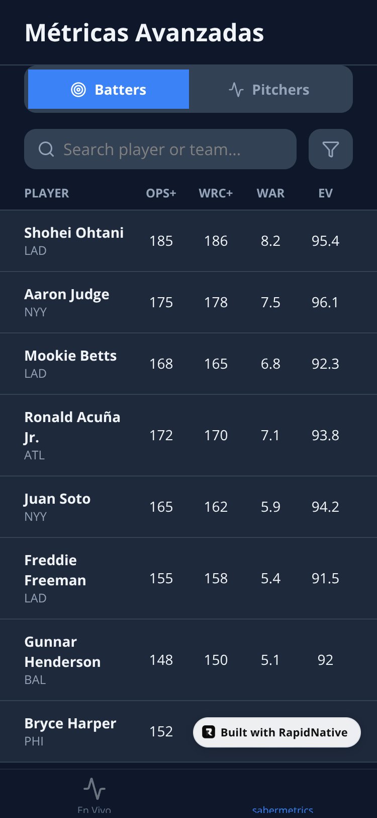 MLB Pro Analytics screen 1