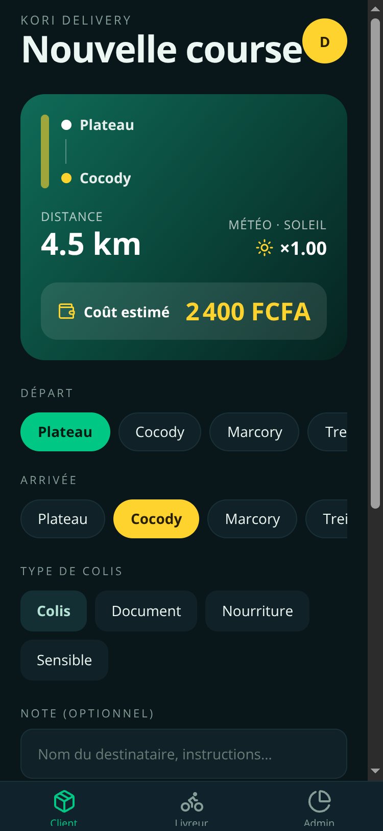 Kori Delivery screen 3