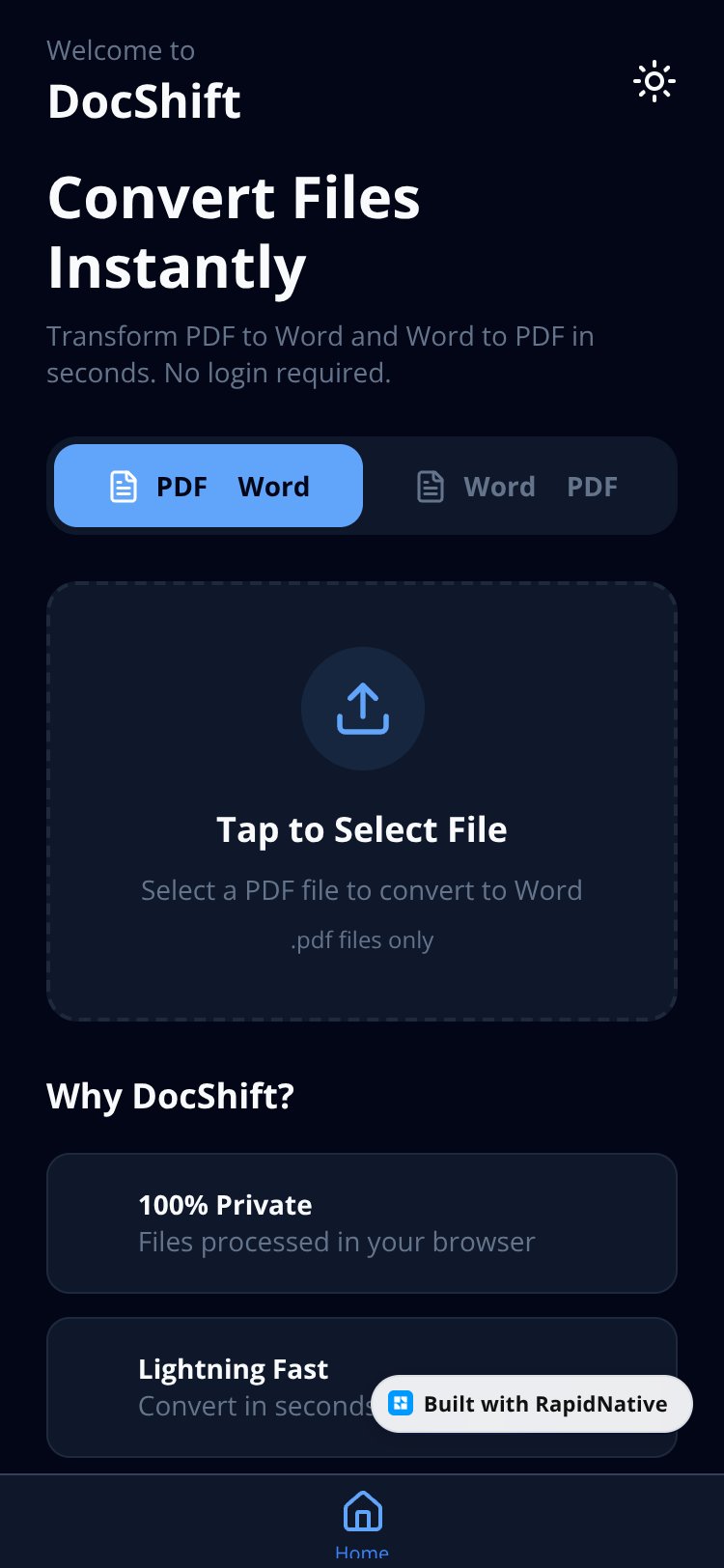DocShift screen 1