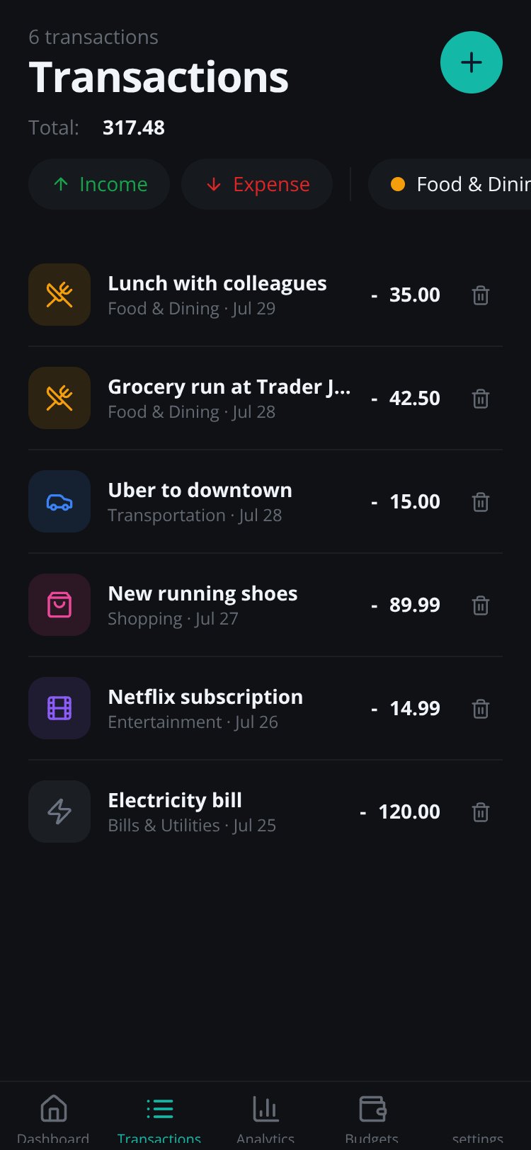 SpendWise screen 2