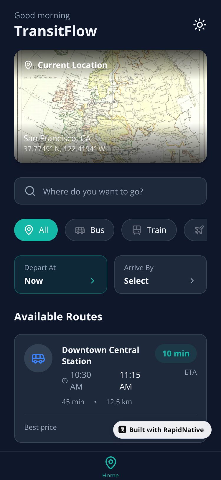 TransitFlow screen 1