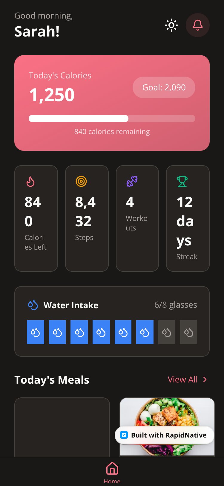 FitTrack screen 1