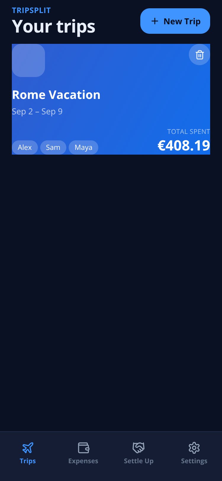 TripSplit screen 2