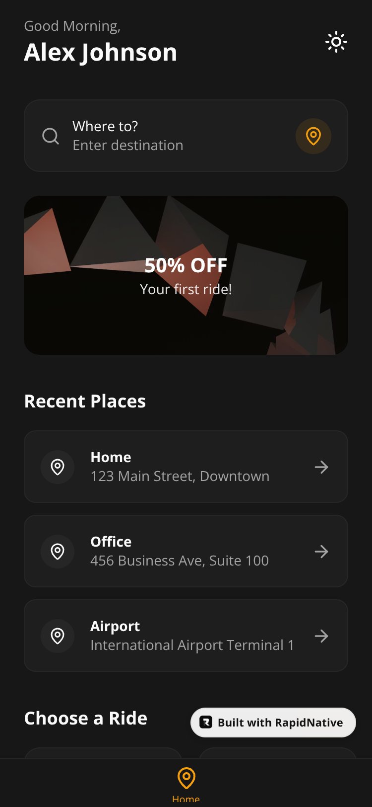 RideSwift screen 1