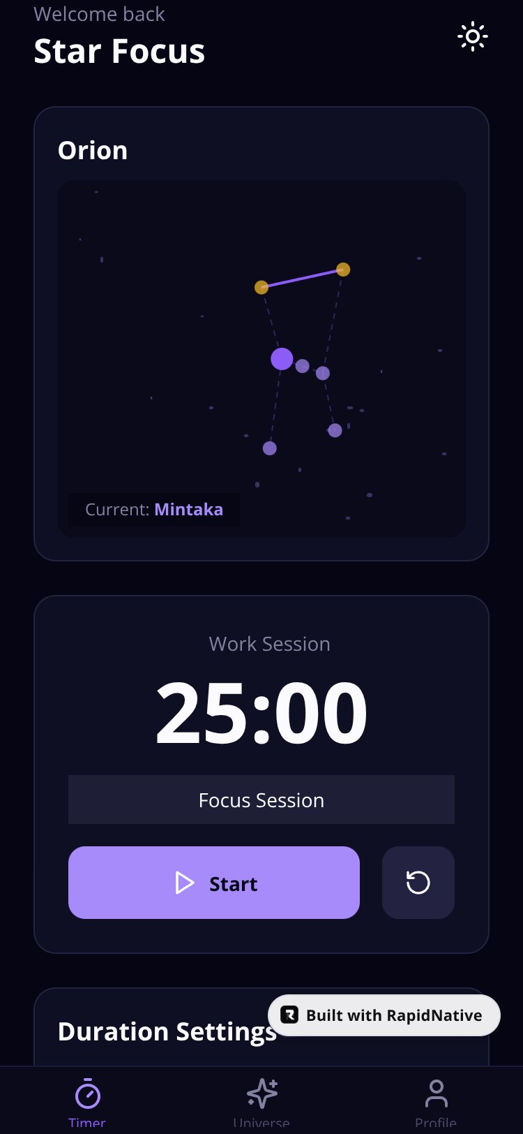 Constellation Timer screen 2