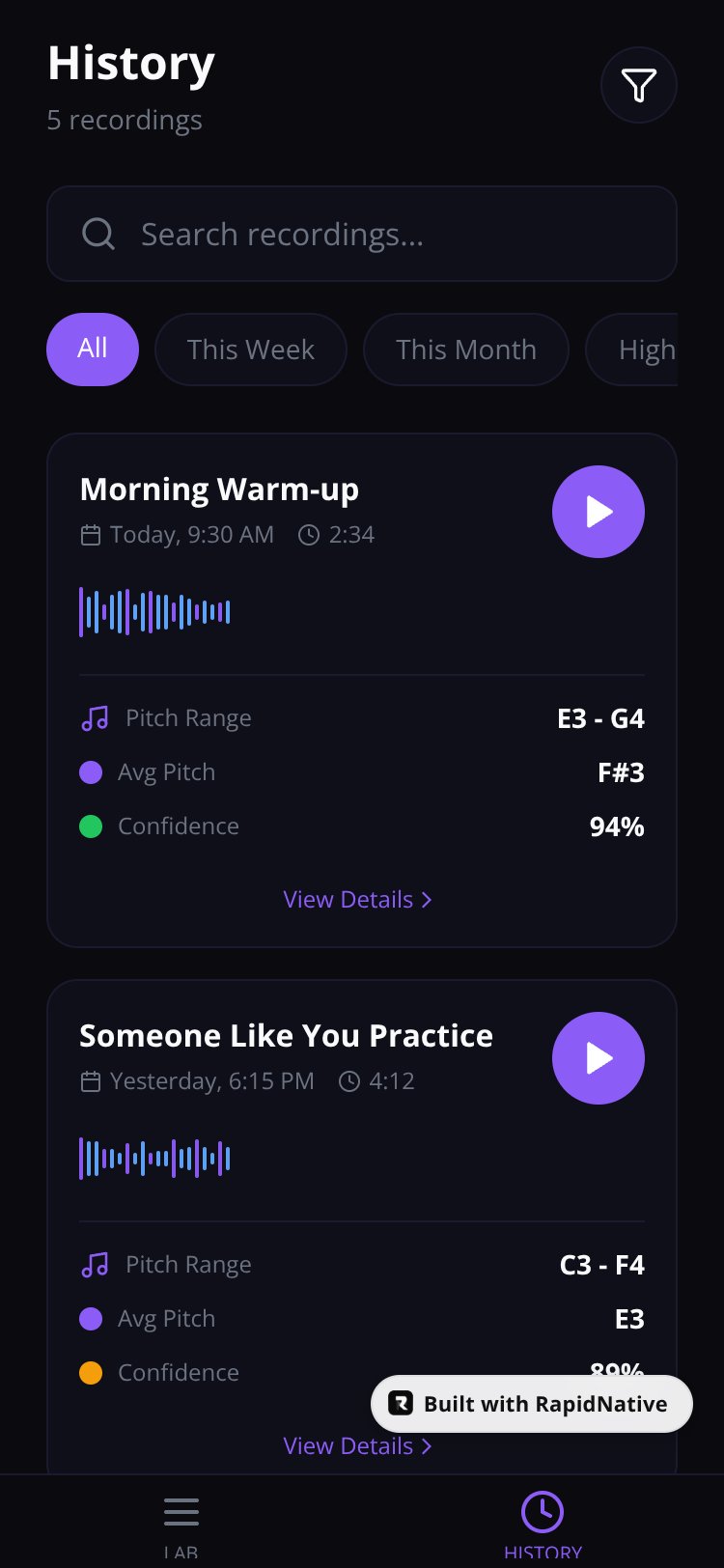 Voice Lab screen 2