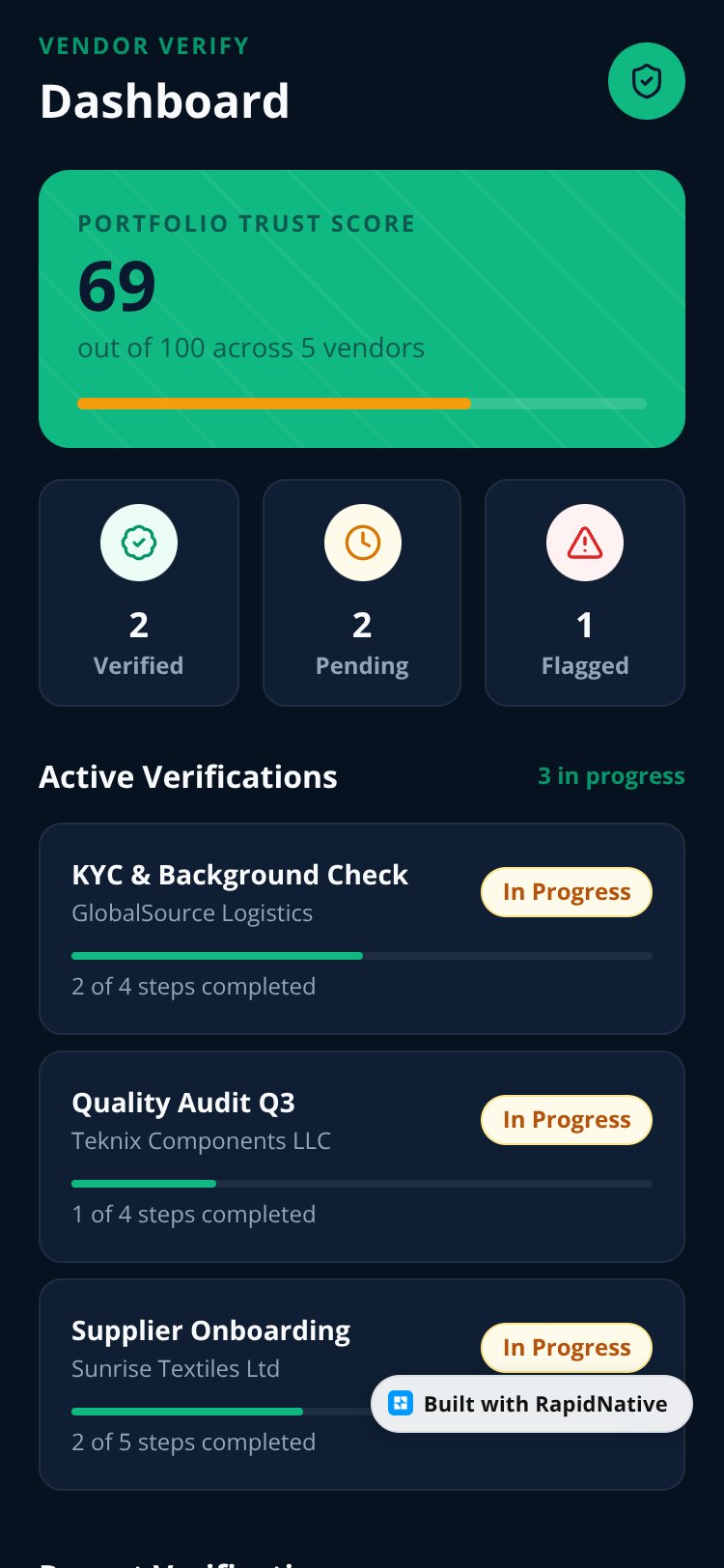 Vendor Verify screen 2