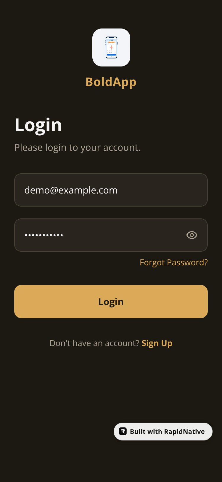BoldApp screen 1