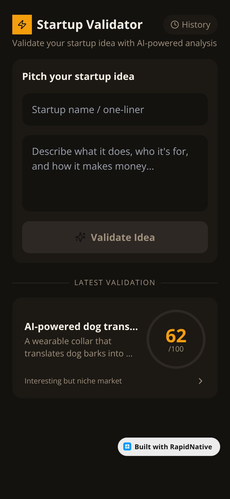 Startup Validator screen 1