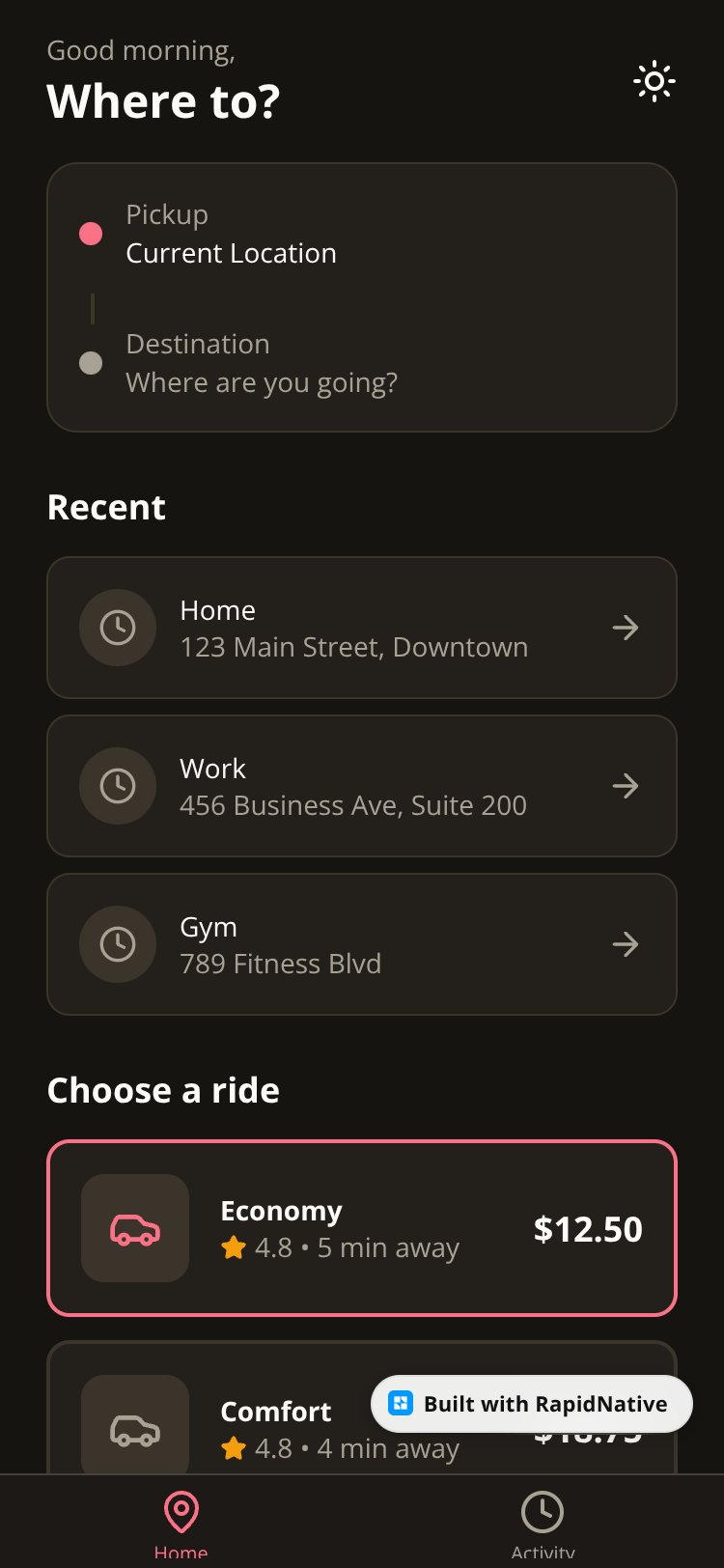 RideShare screen 1
