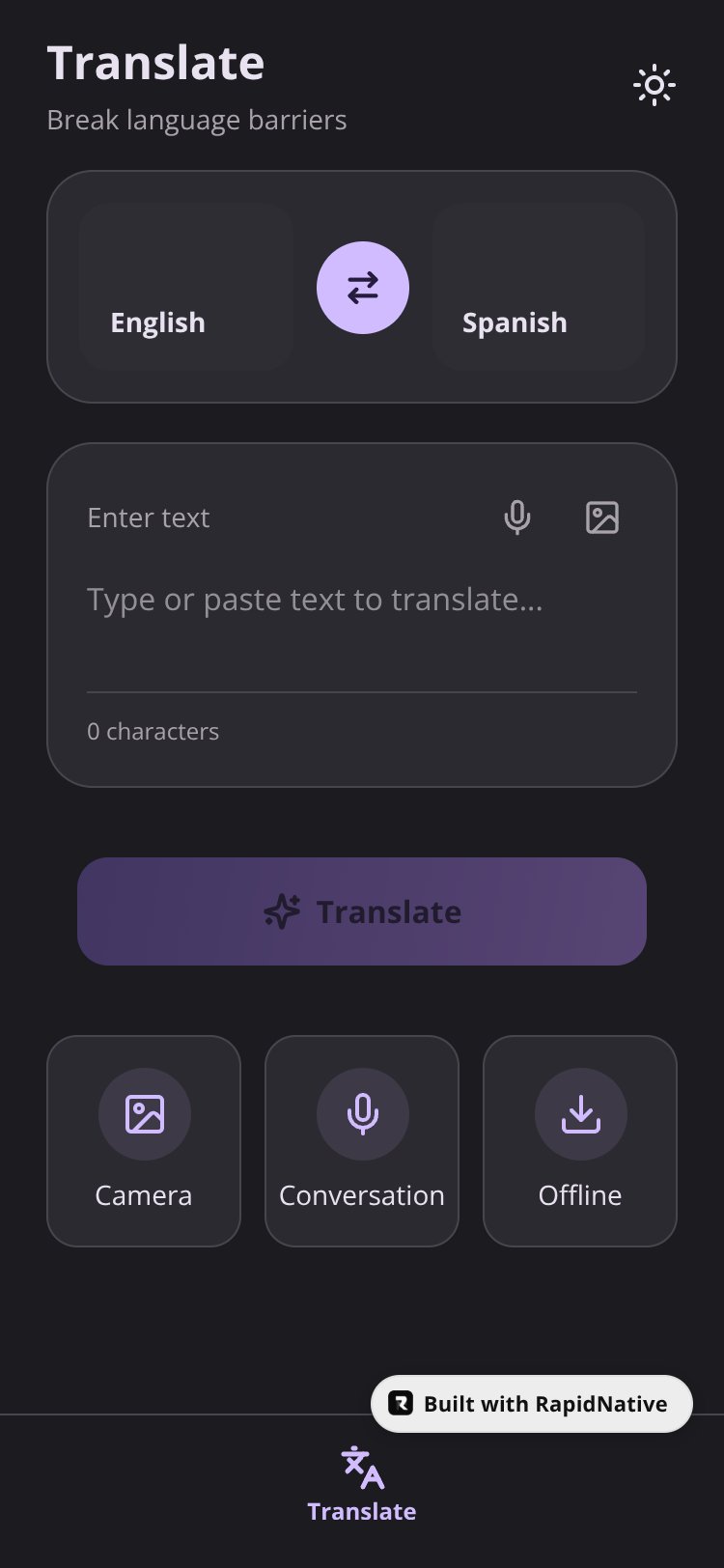 Normal Translator screen 1