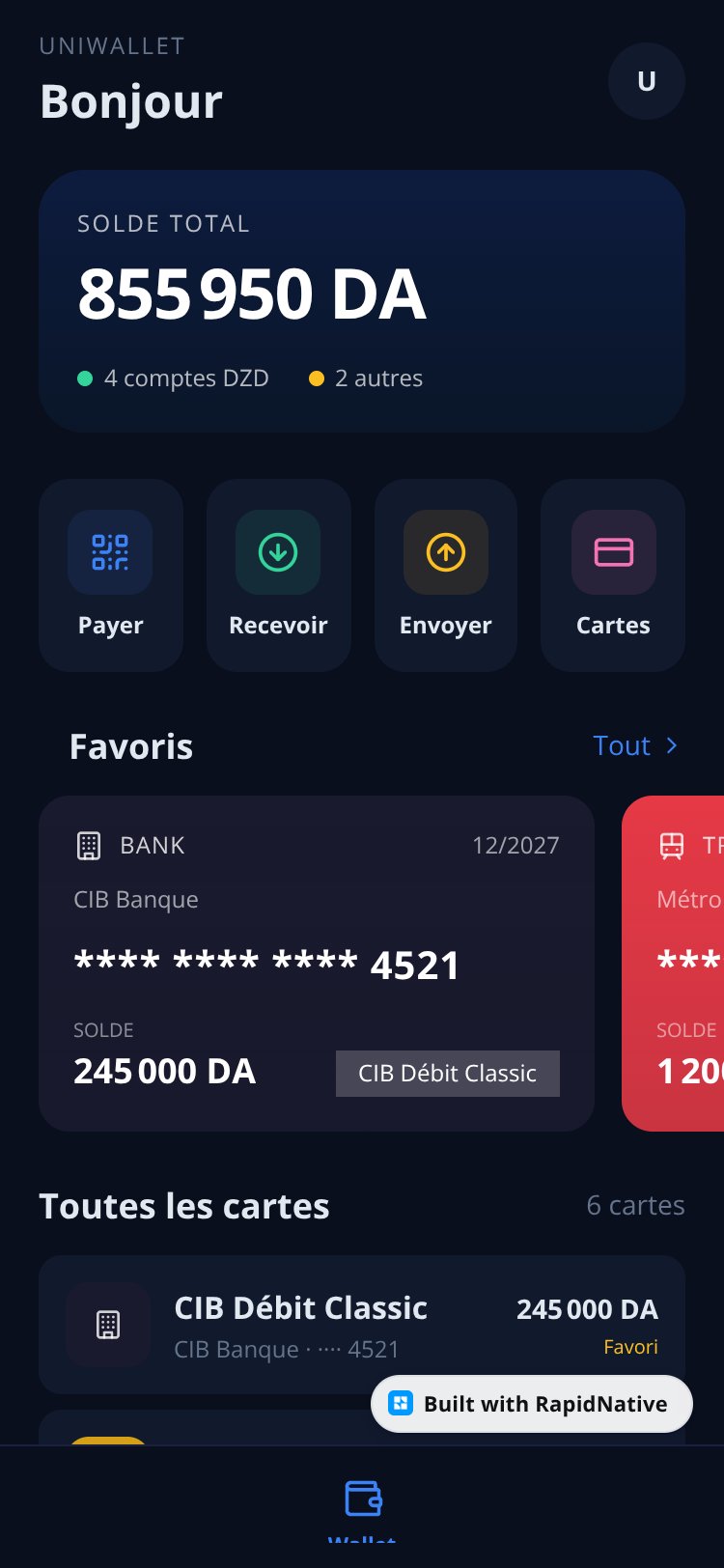 UniWallet screen 1