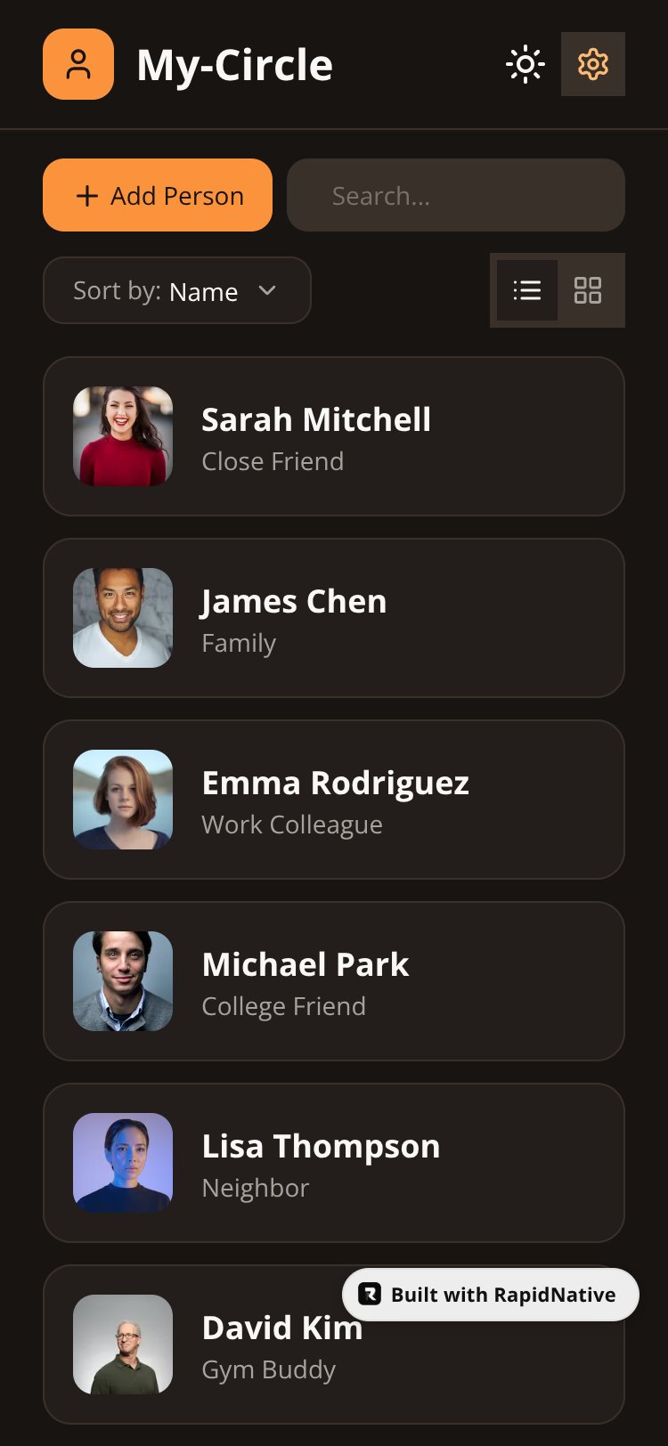 MyCircle screen 1