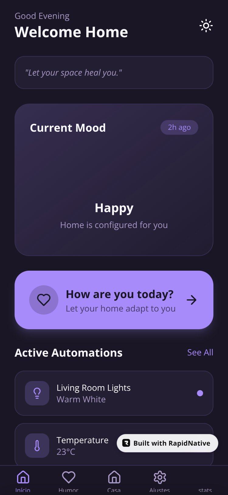 MoodHome screen 1