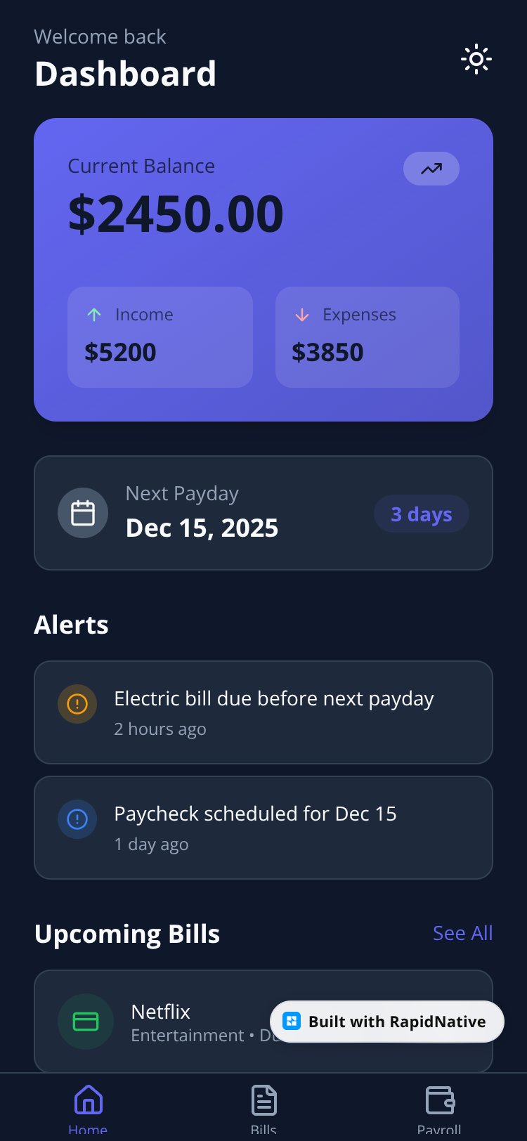 Payday-to-Bill Aligner screen 1