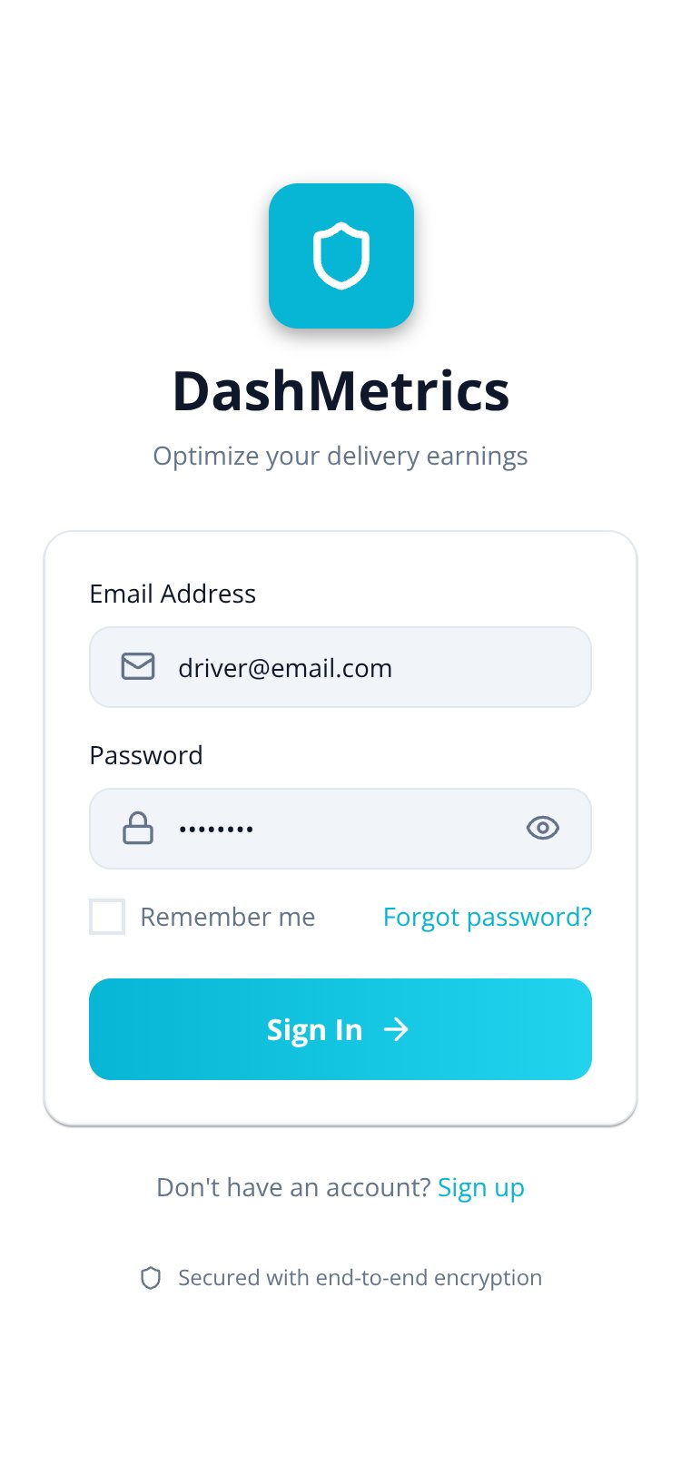 DashMetrics screen 1