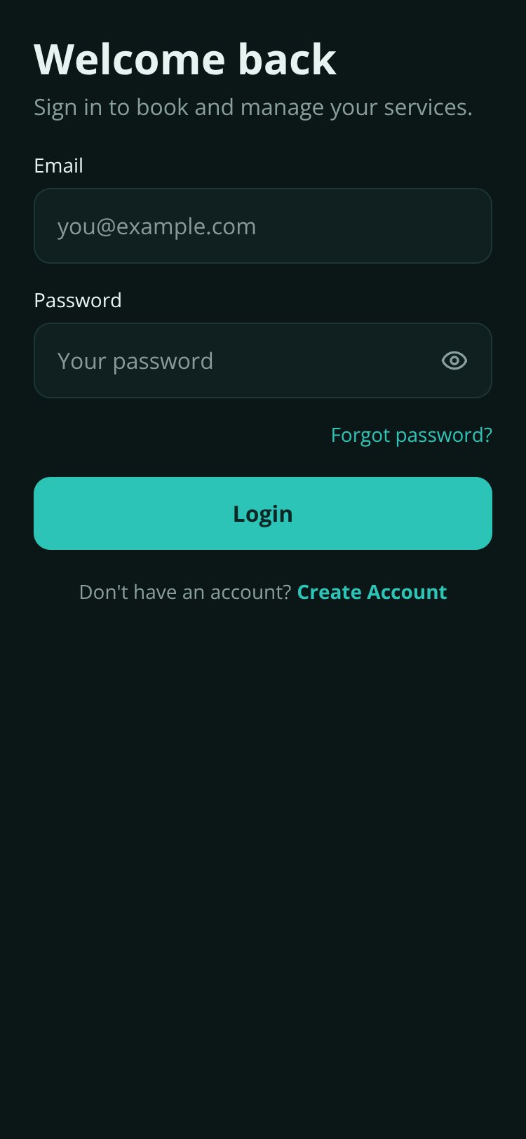 Home Service Booking screen 2