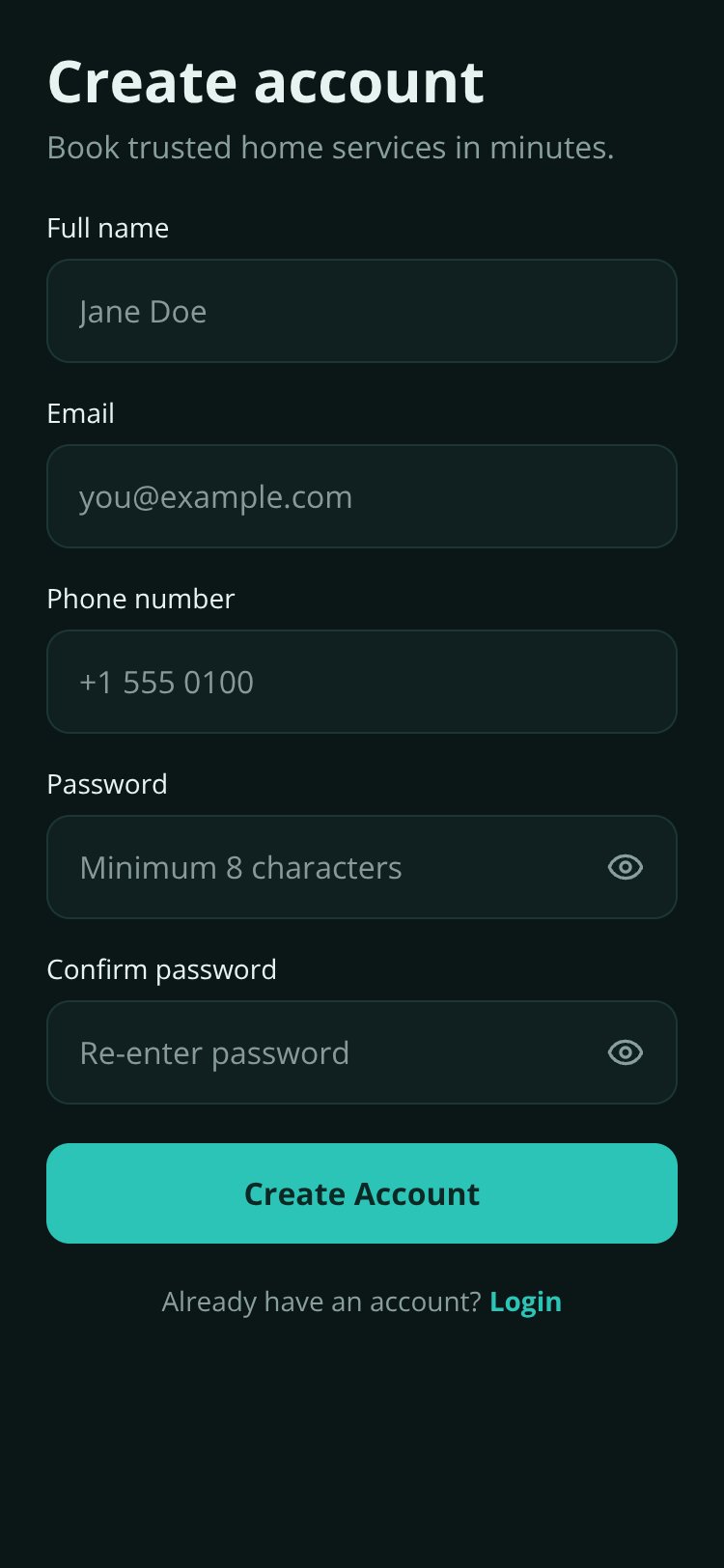 Home Service Booking screen 4