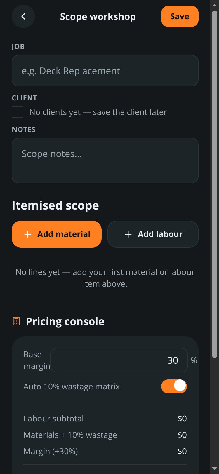 TradeQuote NZ screen 1