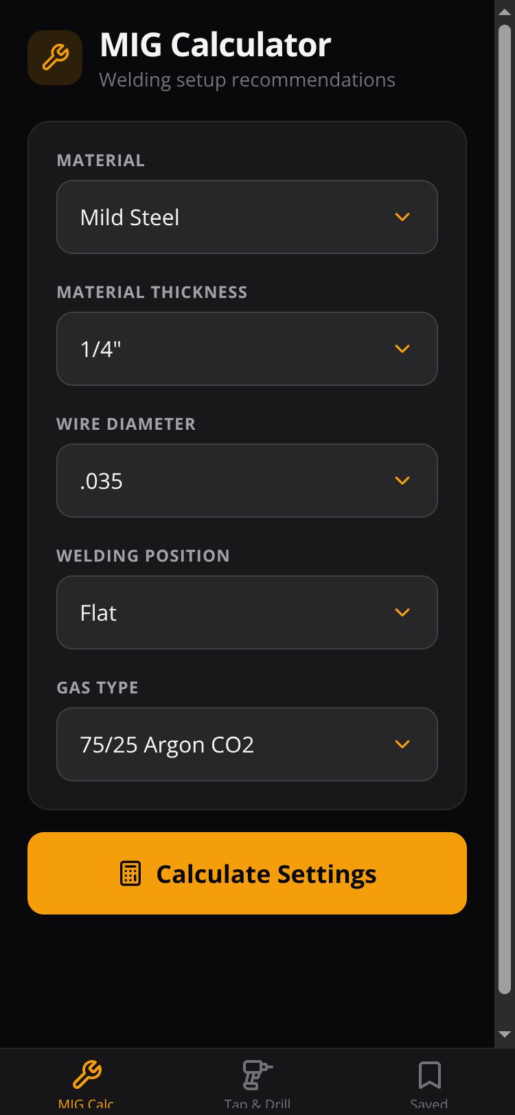 WeldCalc Pro screen 1