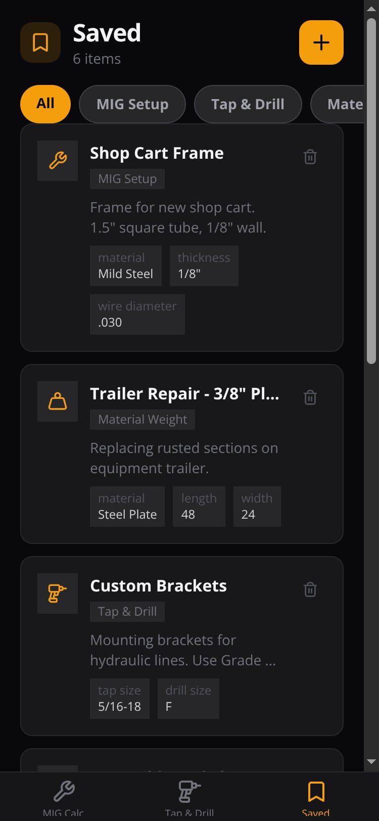 WeldCalc Pro screen 2