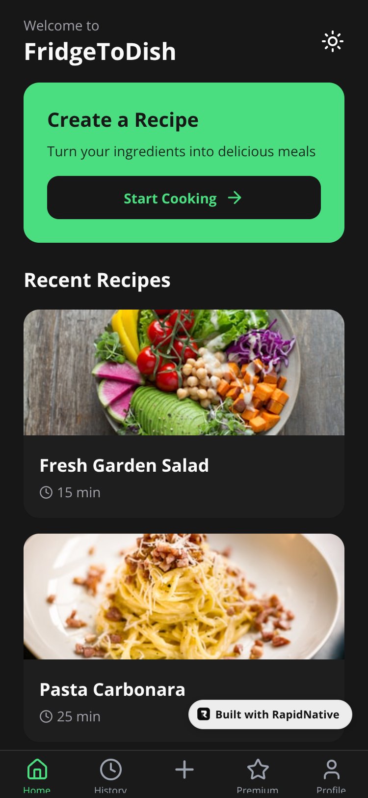 FridgeToDish screen 1