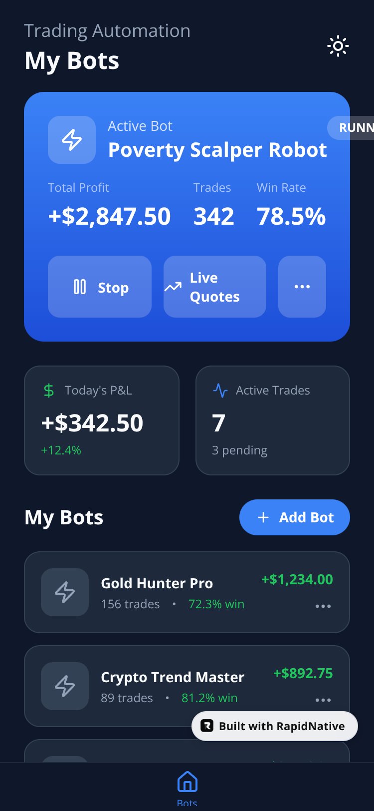 TradeBot Pro screen 1