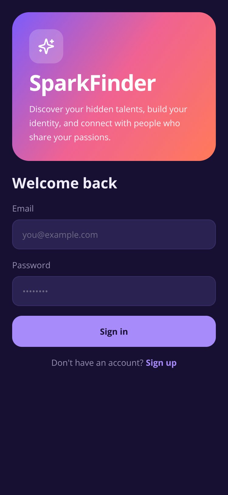 SparkFinder screen 1