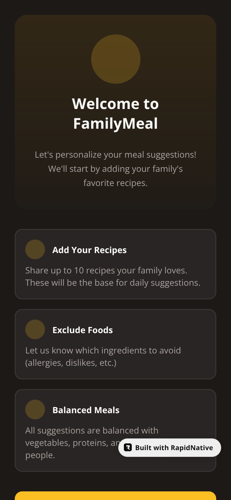 FamilyMeal screen 1