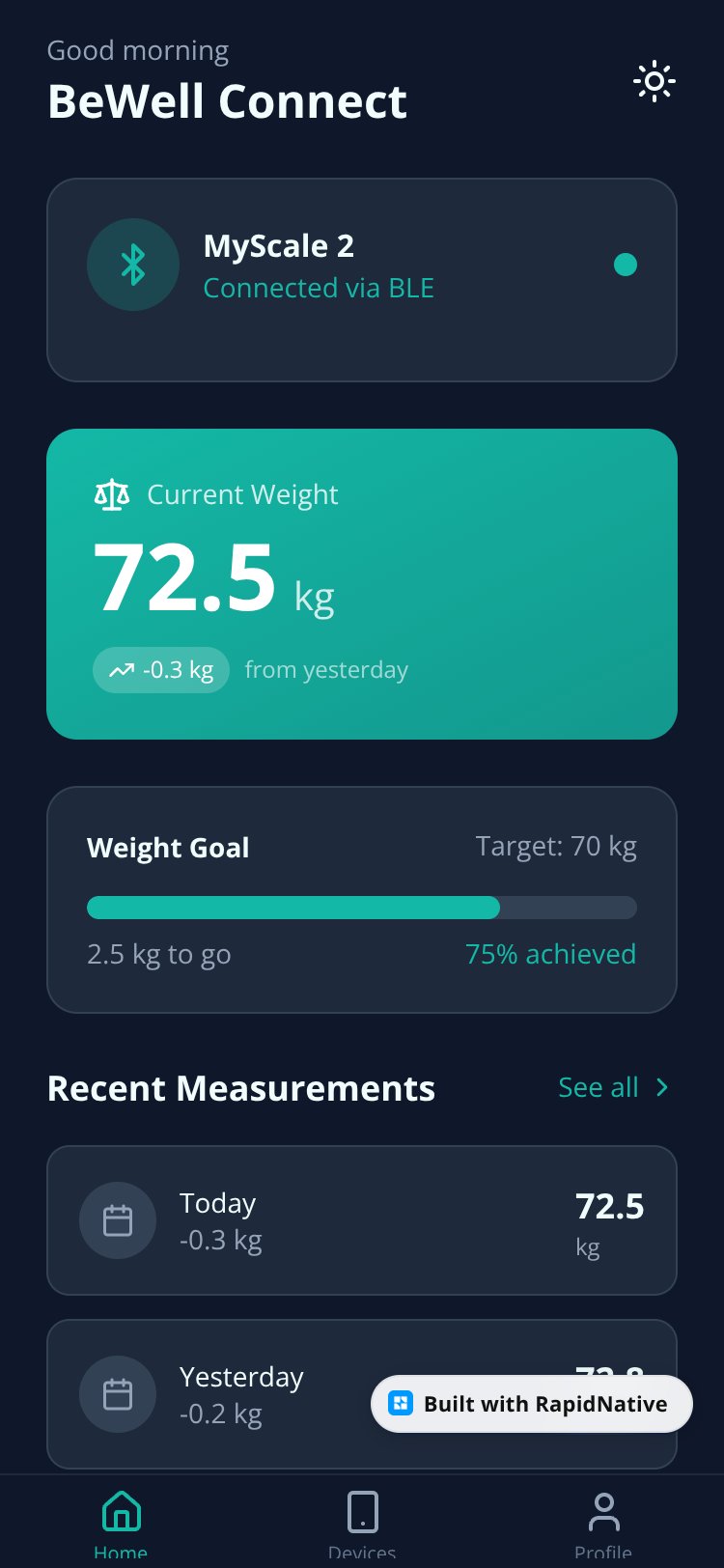 BeWell Connect screen 1