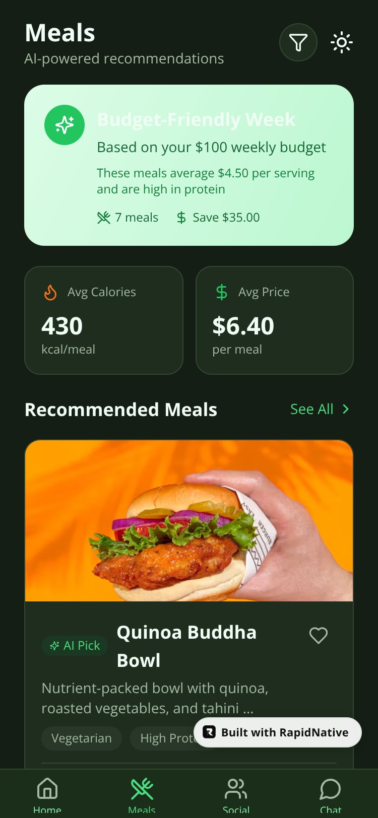 NutriSocial AI screen 1