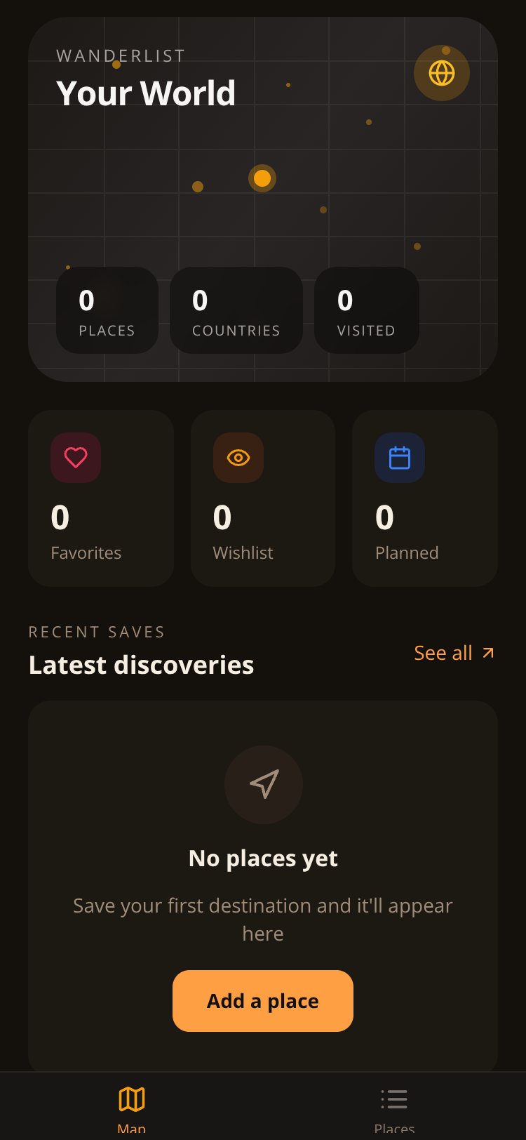 Wanderlist screen 1
