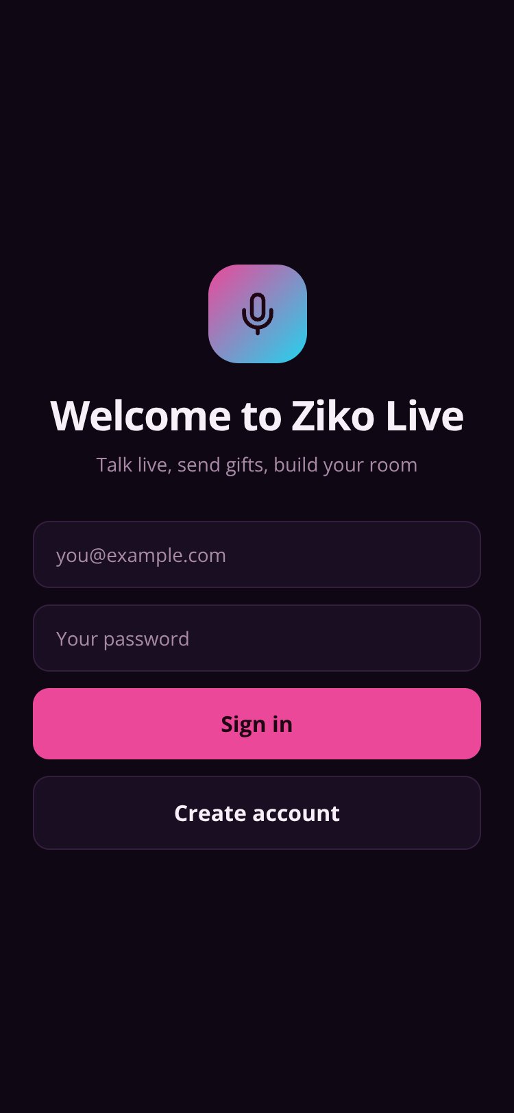 Ziko Live screen 1