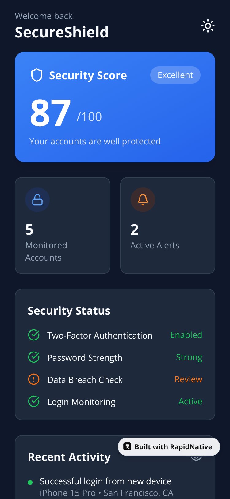 SecureShield screen 1