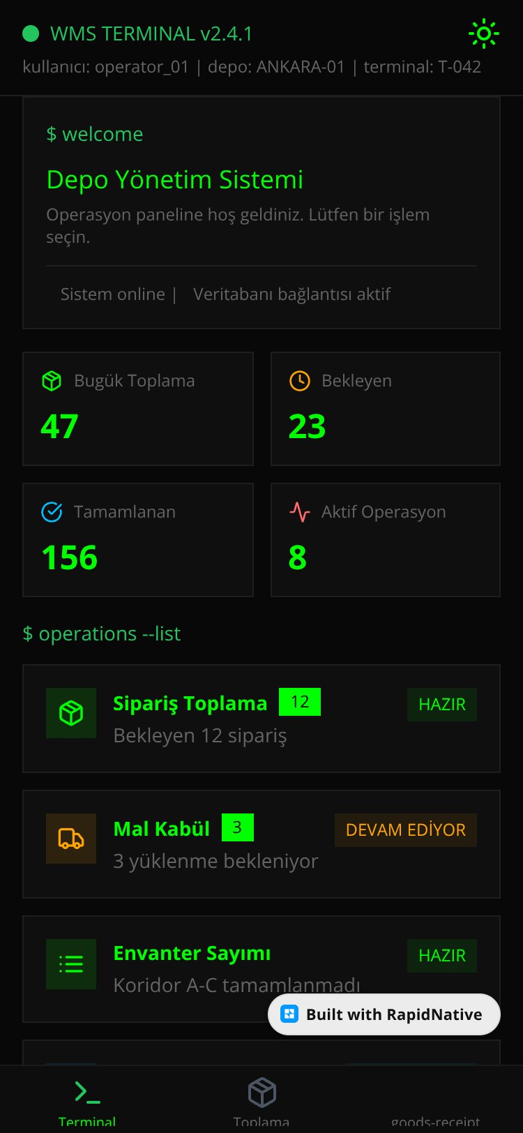 WMS Manager screen 1