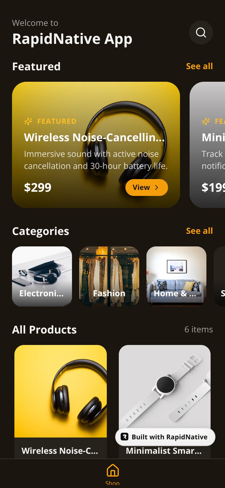 RapidNative App screen 1