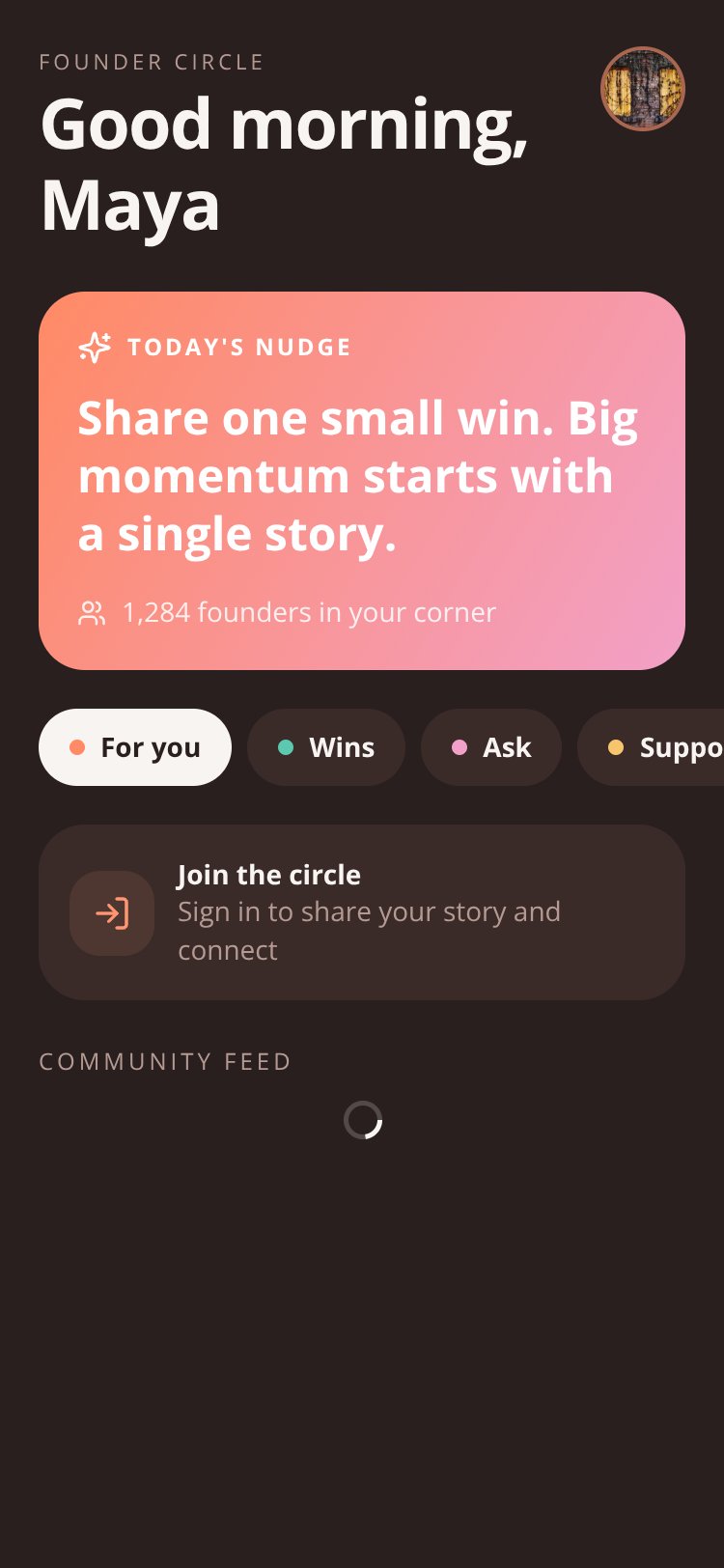 Founder Circle screen 1