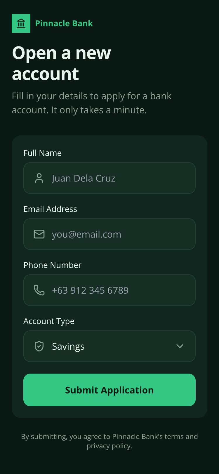 BankRegistration screen 1