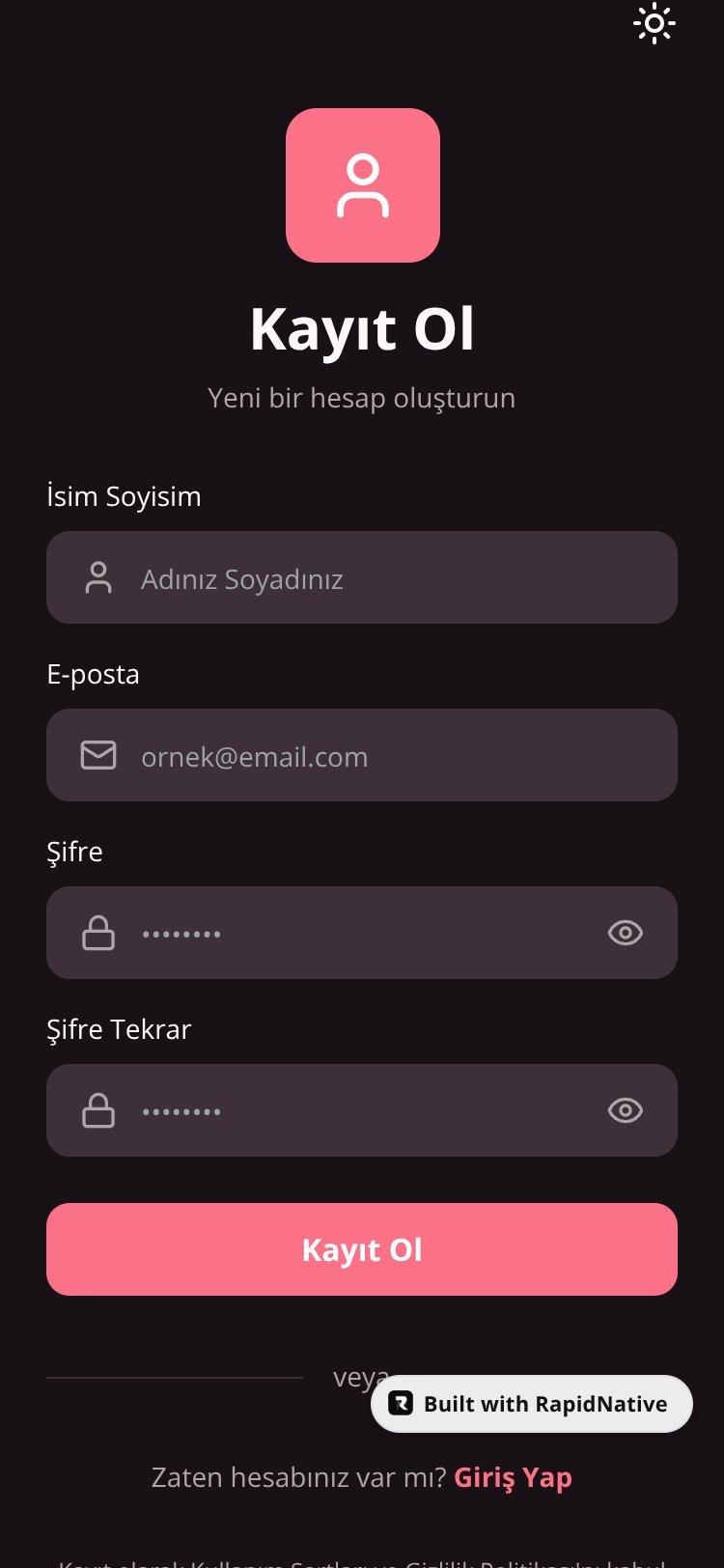 GirişApp screen 1