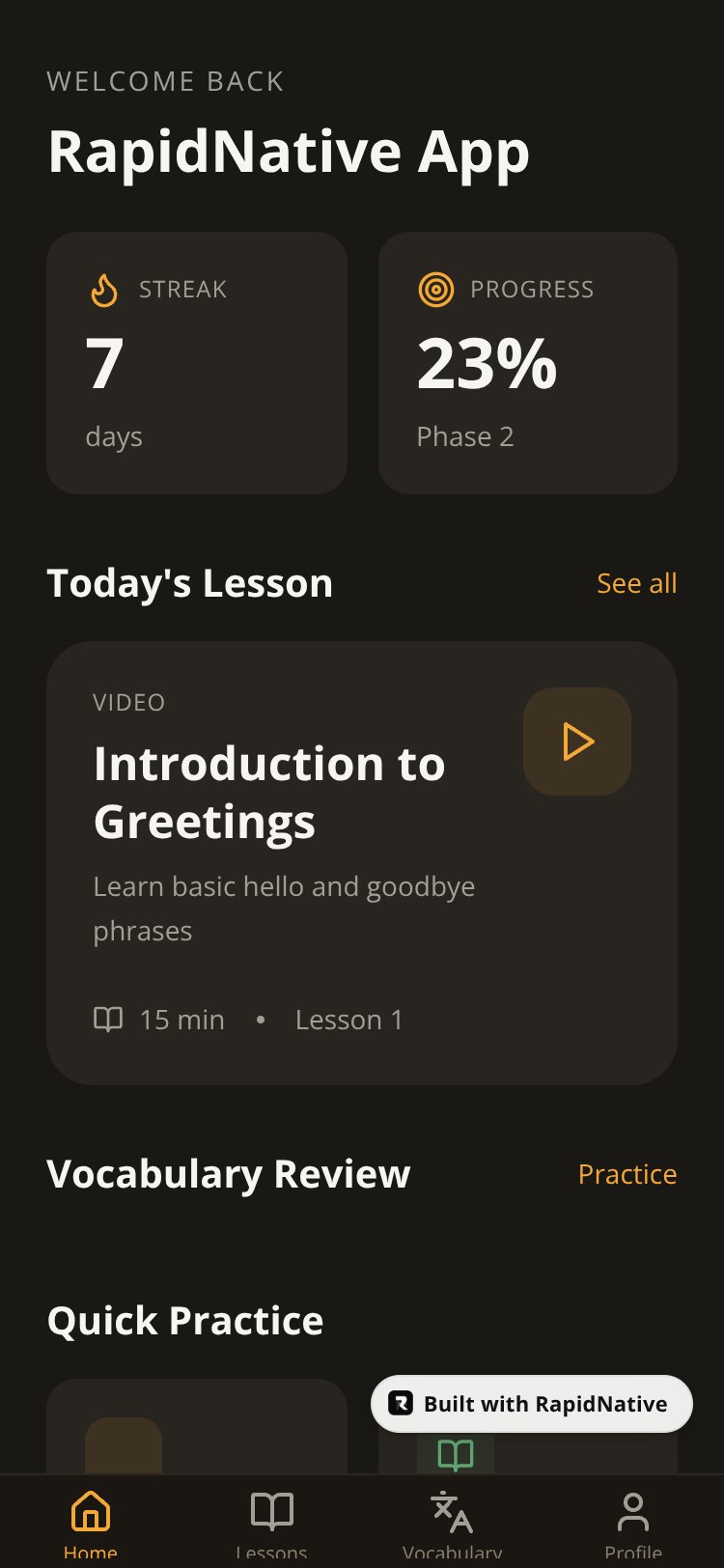 RapidNative App screen 5