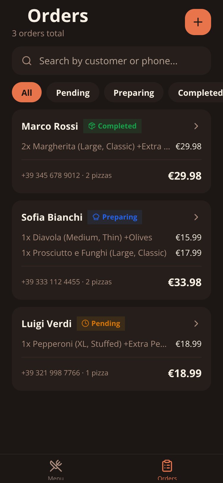 Pizzeria screen 2