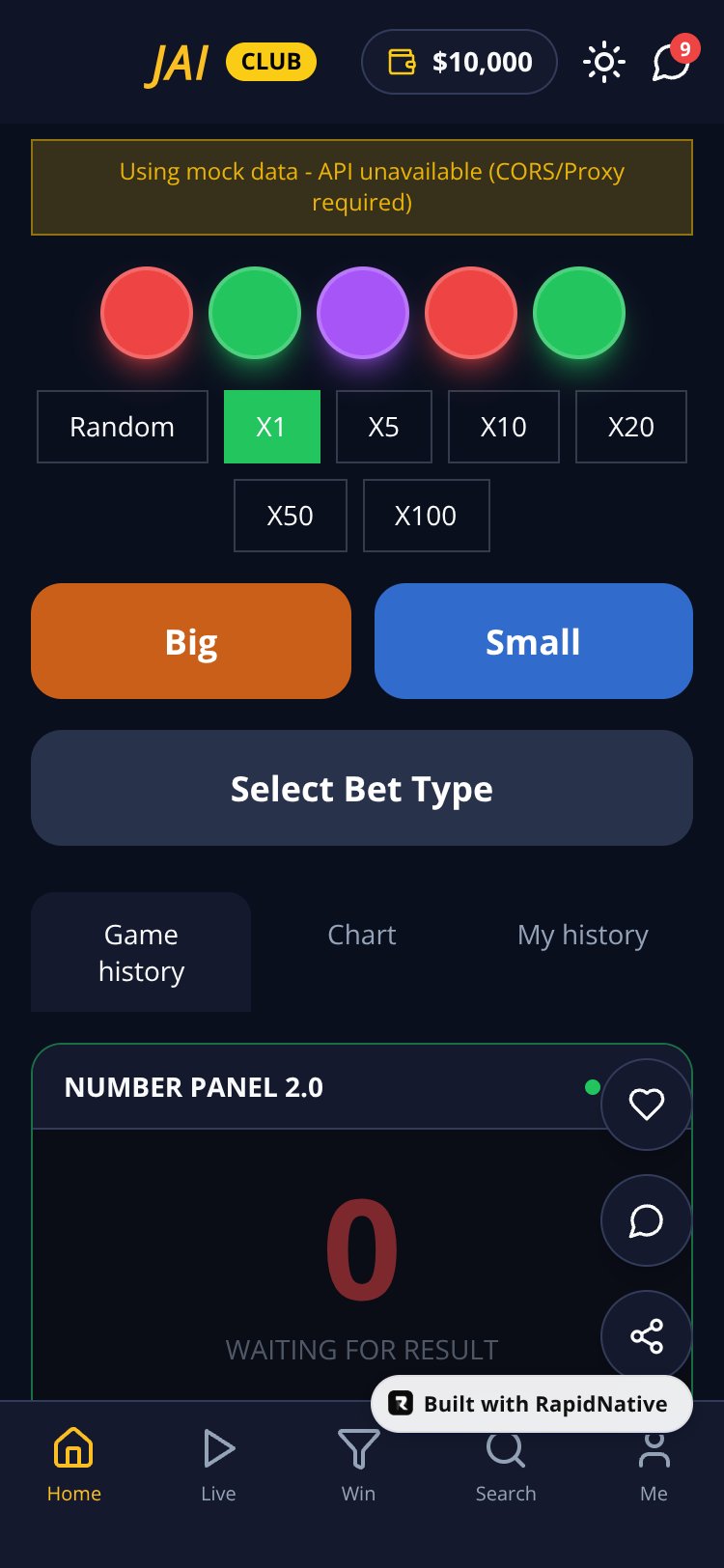WinGo Lottery screen 1